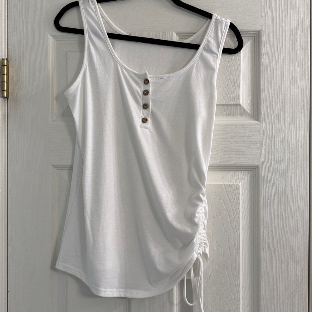 White Sleeveless Top with Button Detail